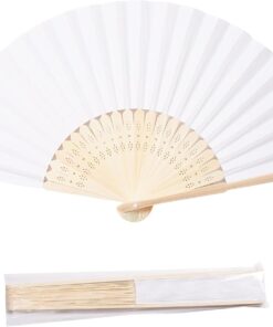 Paper Hand Fans, 8.3 Inch Foldable Handheld Fans for Wedding Favors, Party Decorations, Bridal Shower, Baby Shower, Summer Cooling, (White 50pcs)