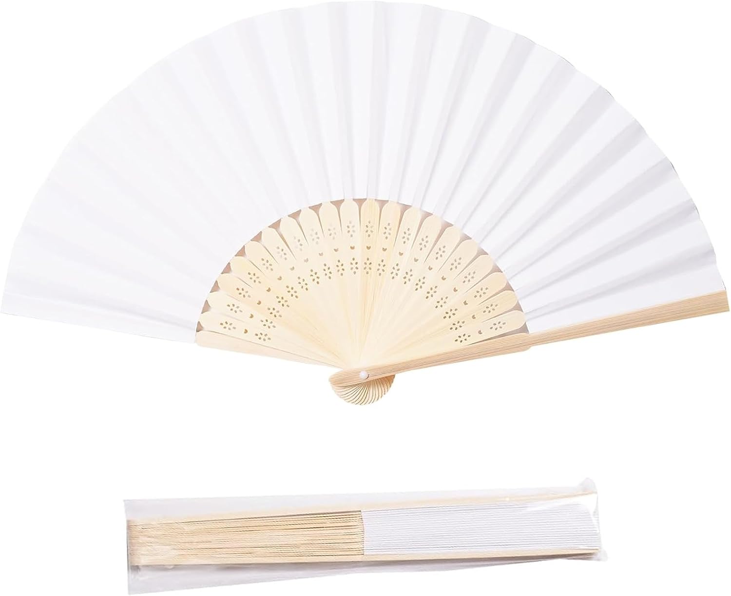 Paper Hand Fans, 8.3 Inch Foldable Handheld Fans for Wedding Favors, Party Decorations, Bridal Shower, Baby Shower, Summer Cooling, (White 50pcs)