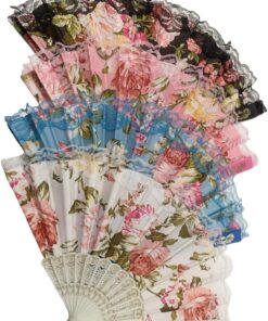 4 Pack Spanish Style Floral Folding Fans Ladies Lace Handheld Fans for Party Wedding Dancing and Home Decoration