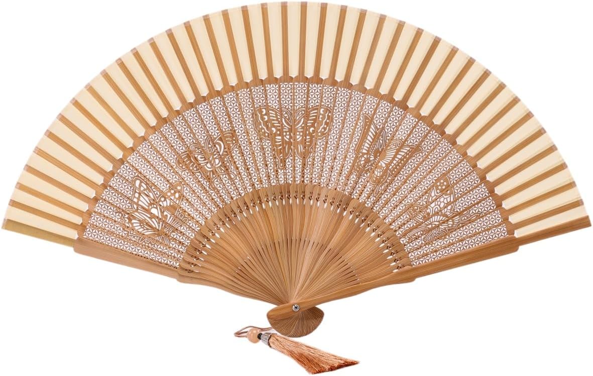 Hand Fan for Vintage Japanese Bamboo Silk Elegant for Dance Music Festival Wedding Church Decoration Party (Butterfly)