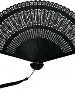 Hand Fan for Vintage Carving Bamboo Pattern Gift Elegant for Birthday Festival Wedding Church Decoration Party Black