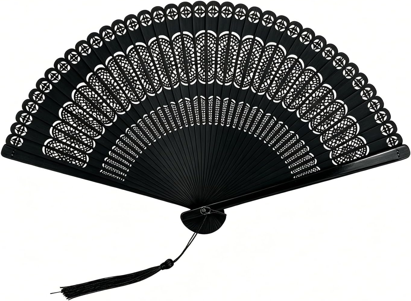 Hand Fan for Vintage Carving Bamboo Pattern Gift Elegant for Birthday Festival Wedding Church Decoration Party Black