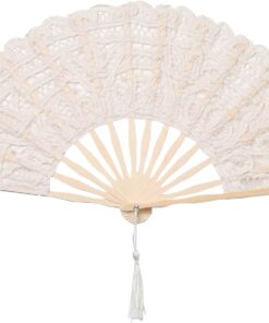 BABEYOND Cotton Lace Folding Hand Fan, Bamboo Wedding Dance Party Decor