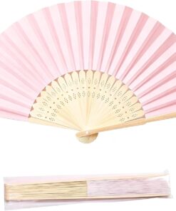 Paper Hand Fans, 8.3 Inch Foldable Handheld Fans for Wedding Favors, Party Decorations, Bridal Shower, Baby Shower, Summer Cooling, Decoration Fan(Pink-50)