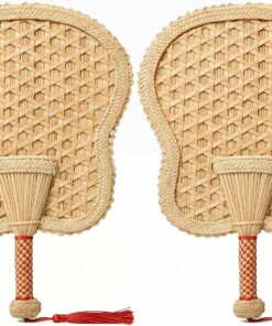 2 Pack Hand Woven Wheat Straw Hand Fan | Natural Wheat Straw Fan for Summer Cooling, Wedding, Home Decor, Manual Handheld Fan